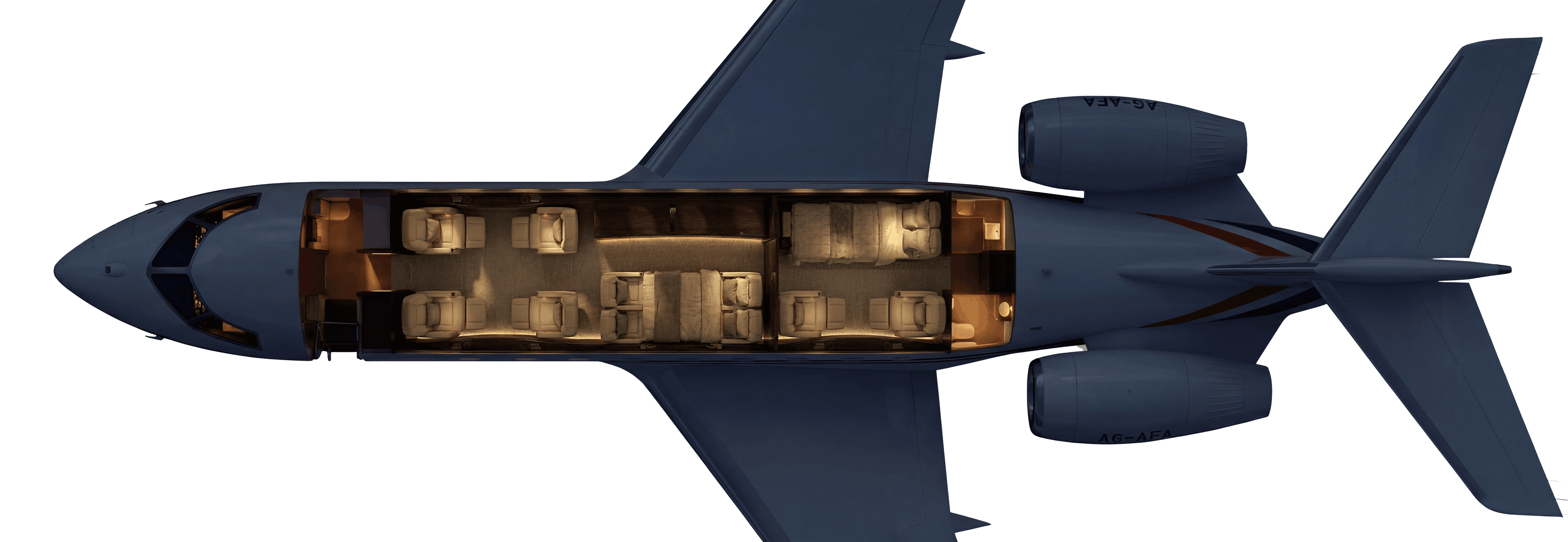 Bombardier Global 6500 A6-AFA – night cabin configuration
