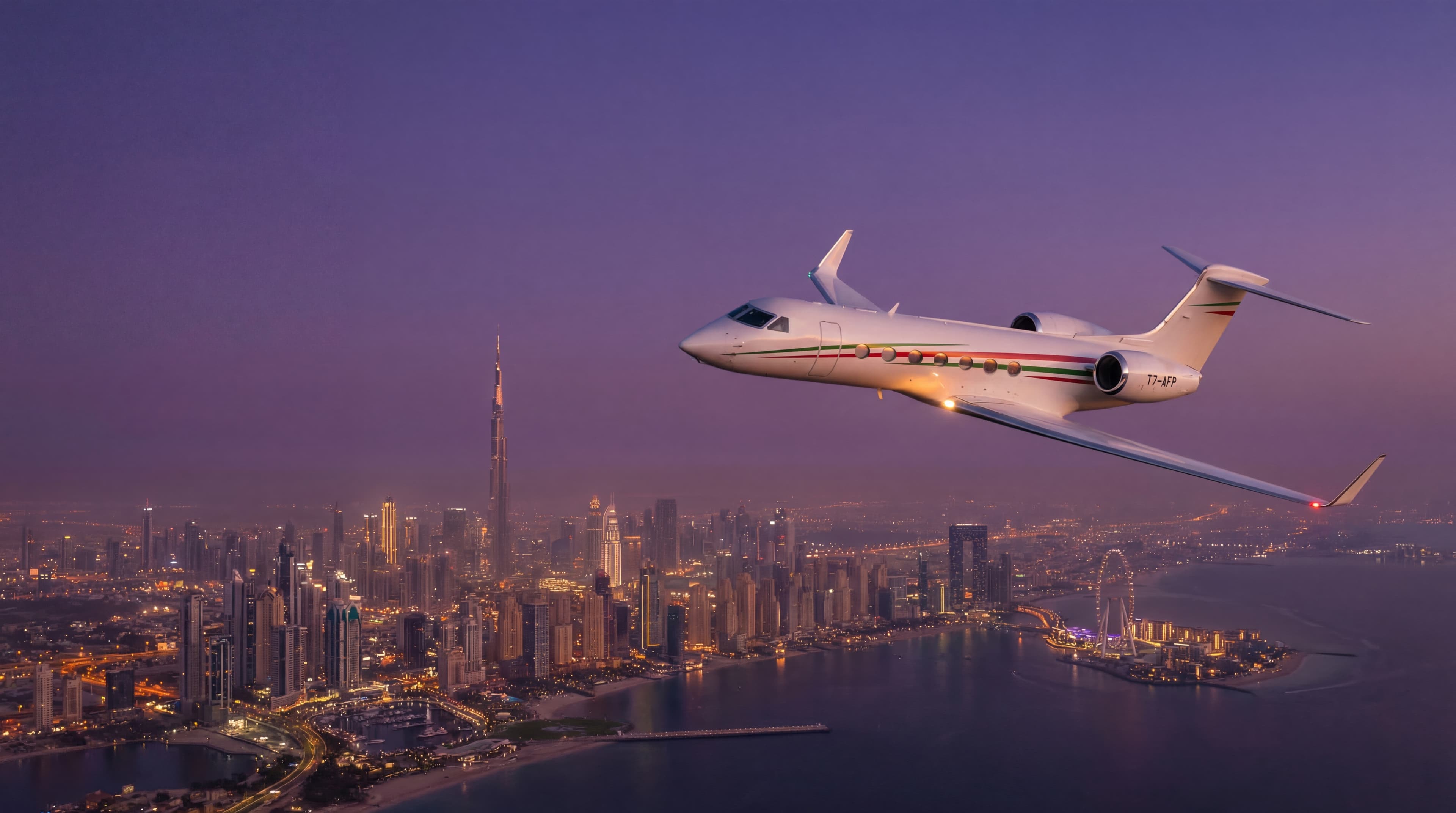 Alex Jet aircraft flying over Dubai